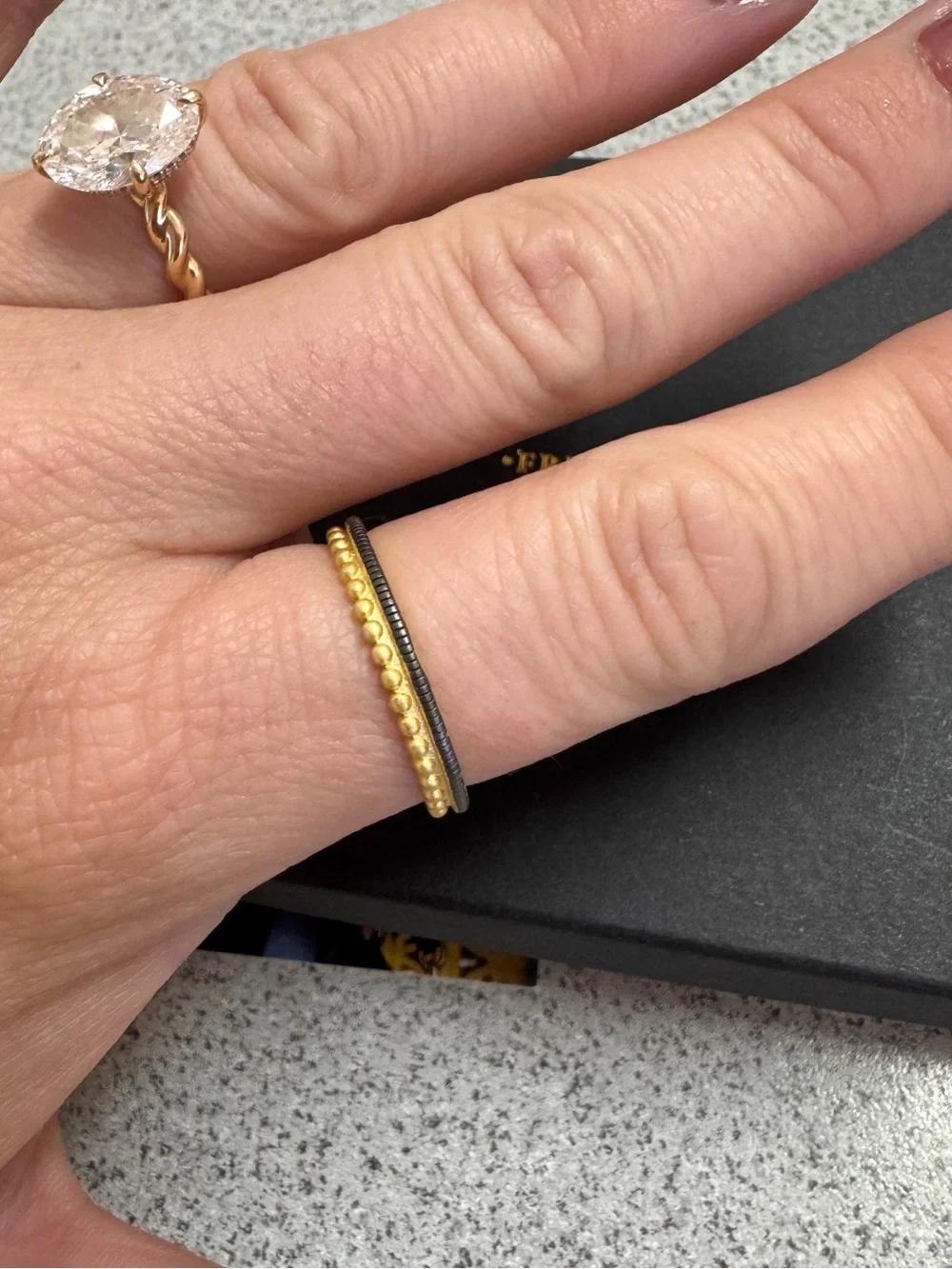 Freida Rothman Matte Gold Beaded Edge Stackable Ring